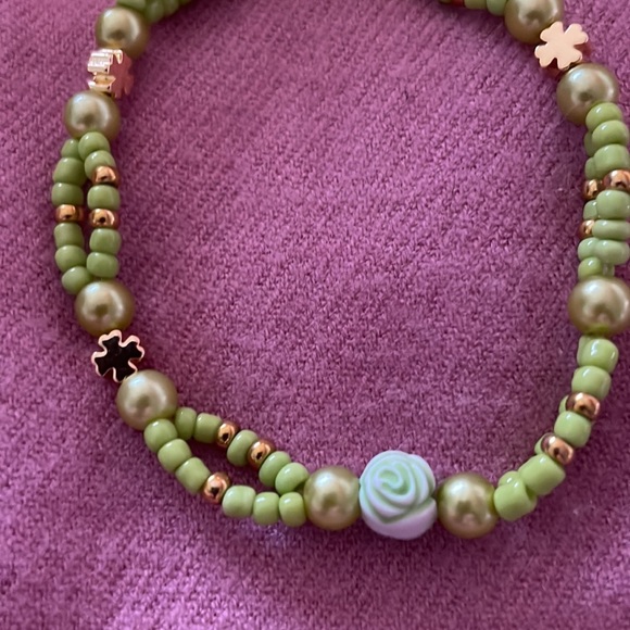 3Stack Handmade Bracelets w New & Upcycled Beads & 10k Gold Lucky 4 Leaf Clovers - Picture 5 of 6